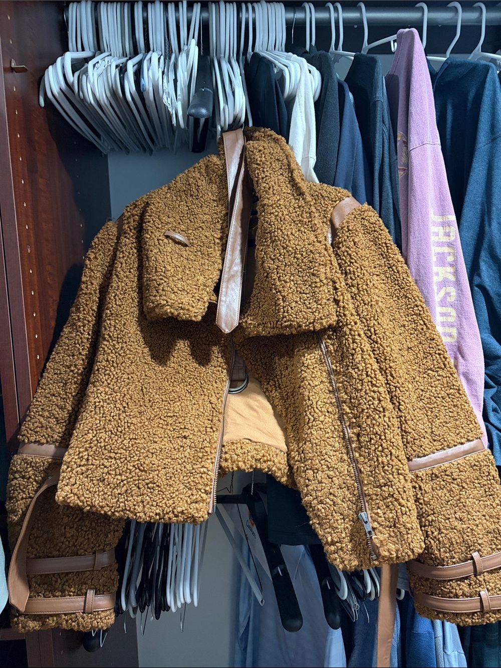 Tularosa Caramel Brown Moto Teddy Jacket